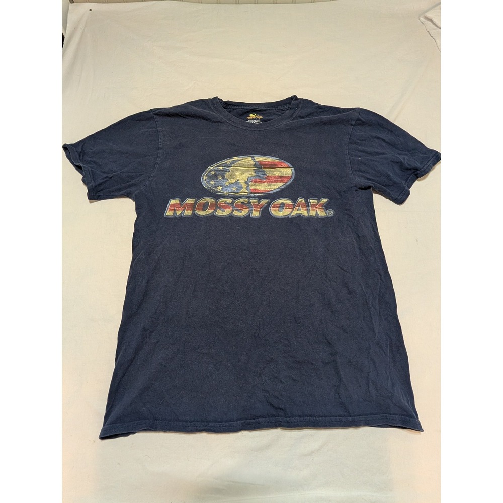 Mossy Oak Mens Navy Blue American Flag Logo Graphic T-Shirt Size M